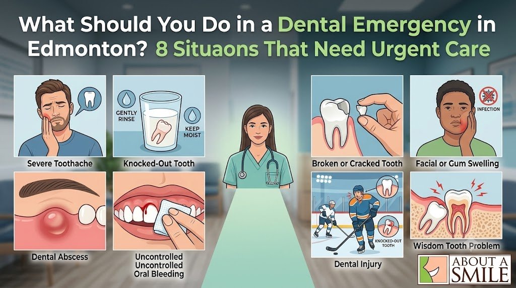 Emergency dentist Edmonton providing urgent dental care for a patient with tooth pain
