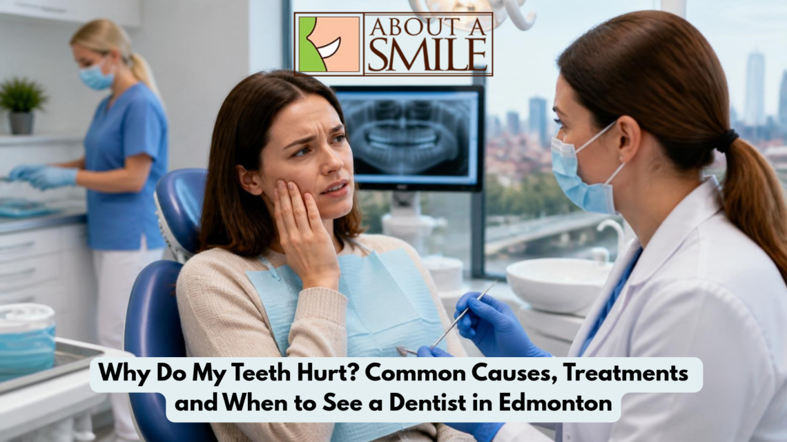 Dentist in Edmonton examining a patient with tooth pain