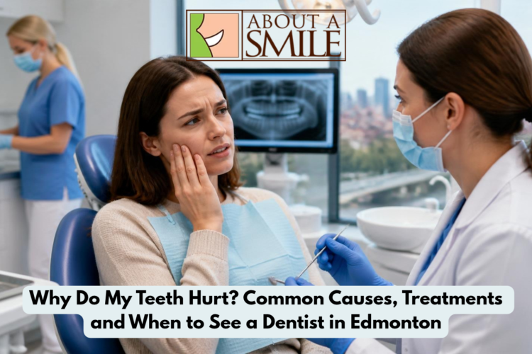 Dentist in Edmonton examining a patient with tooth pain
